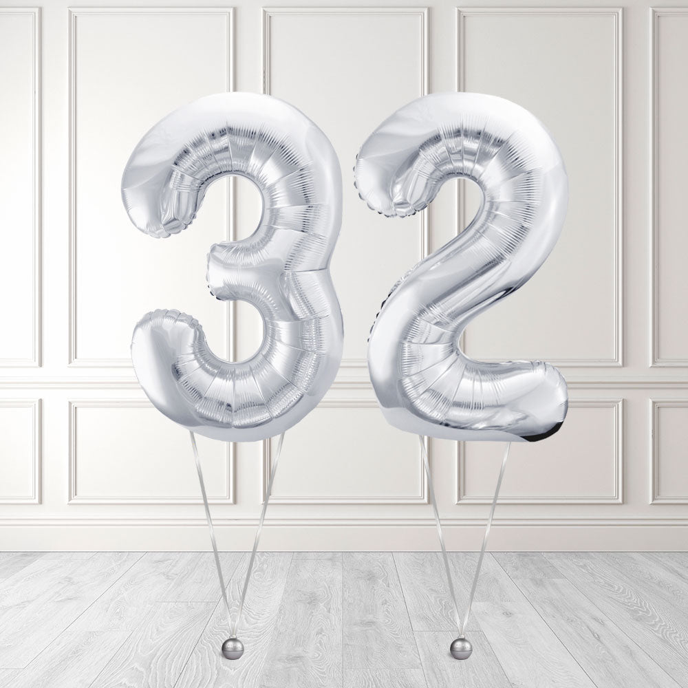 Tallballong Kit Sølv med Helium - Velg ditt tall