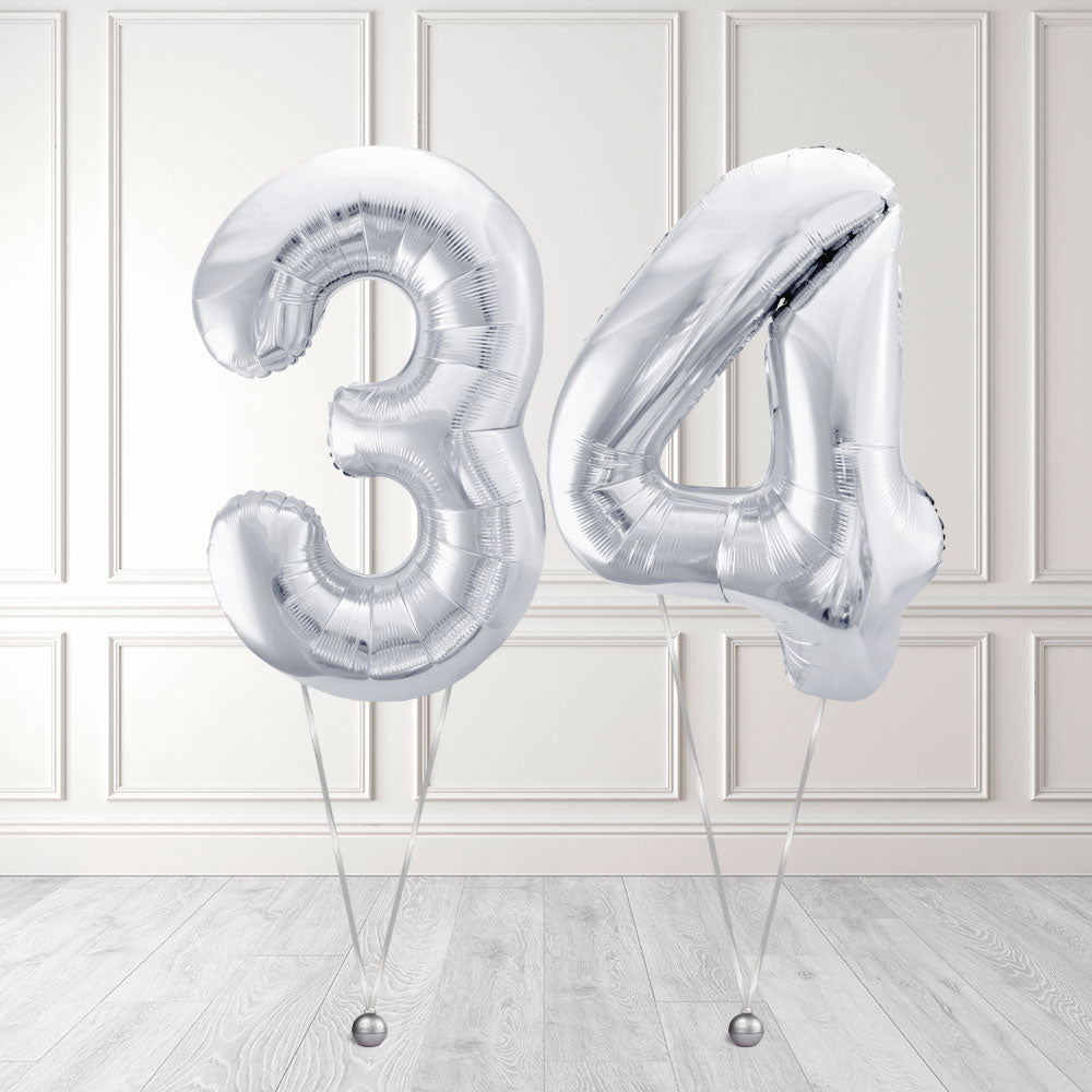 Tallballong Kit Sølv med Helium - Velg ditt tall