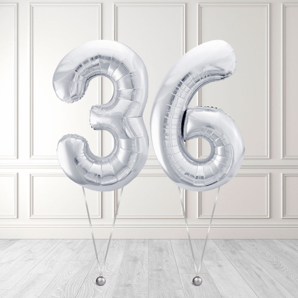 Tallballong Kit Sølv med Helium - Velg ditt tall