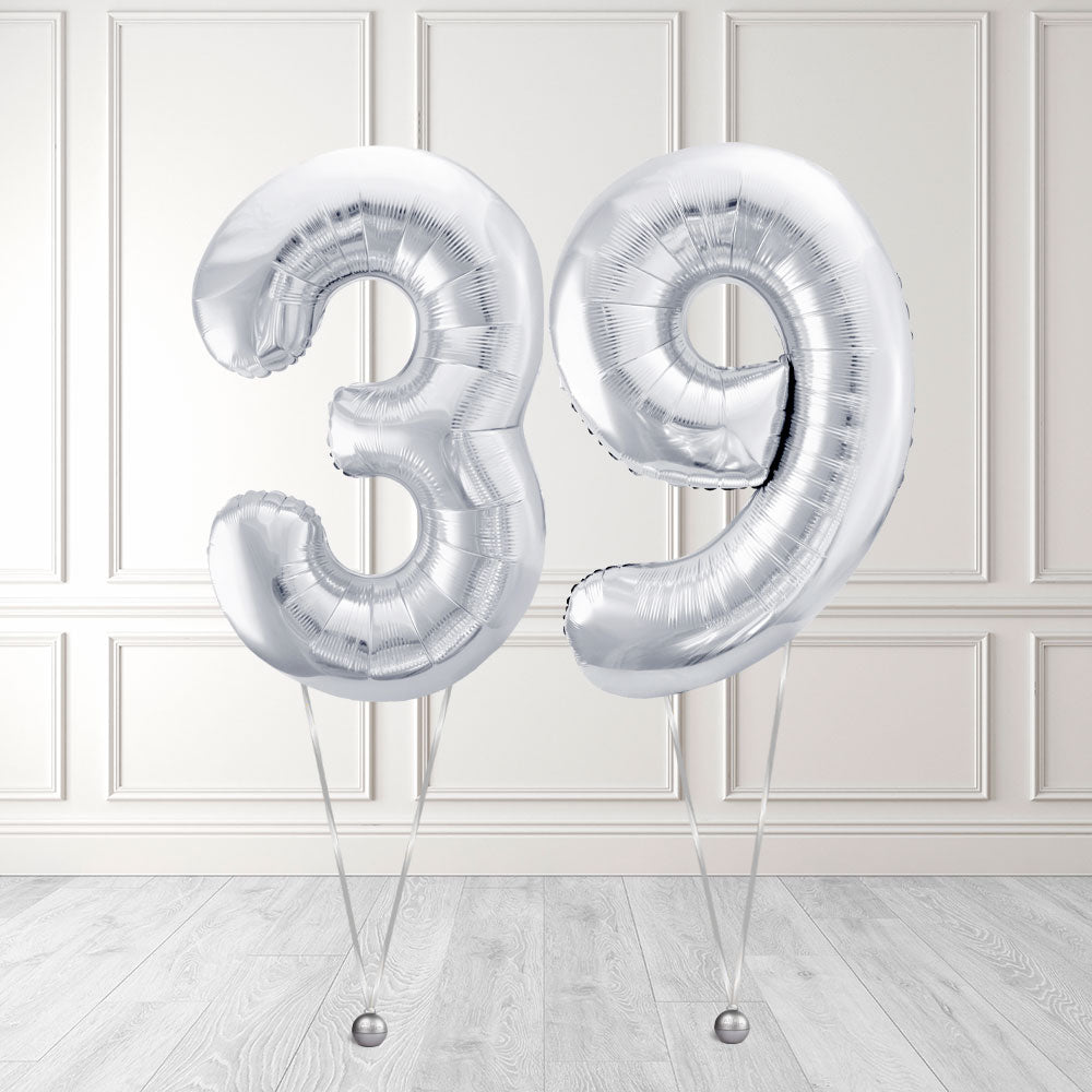 Tallballong Kit Sølv med Helium - Velg ditt tall