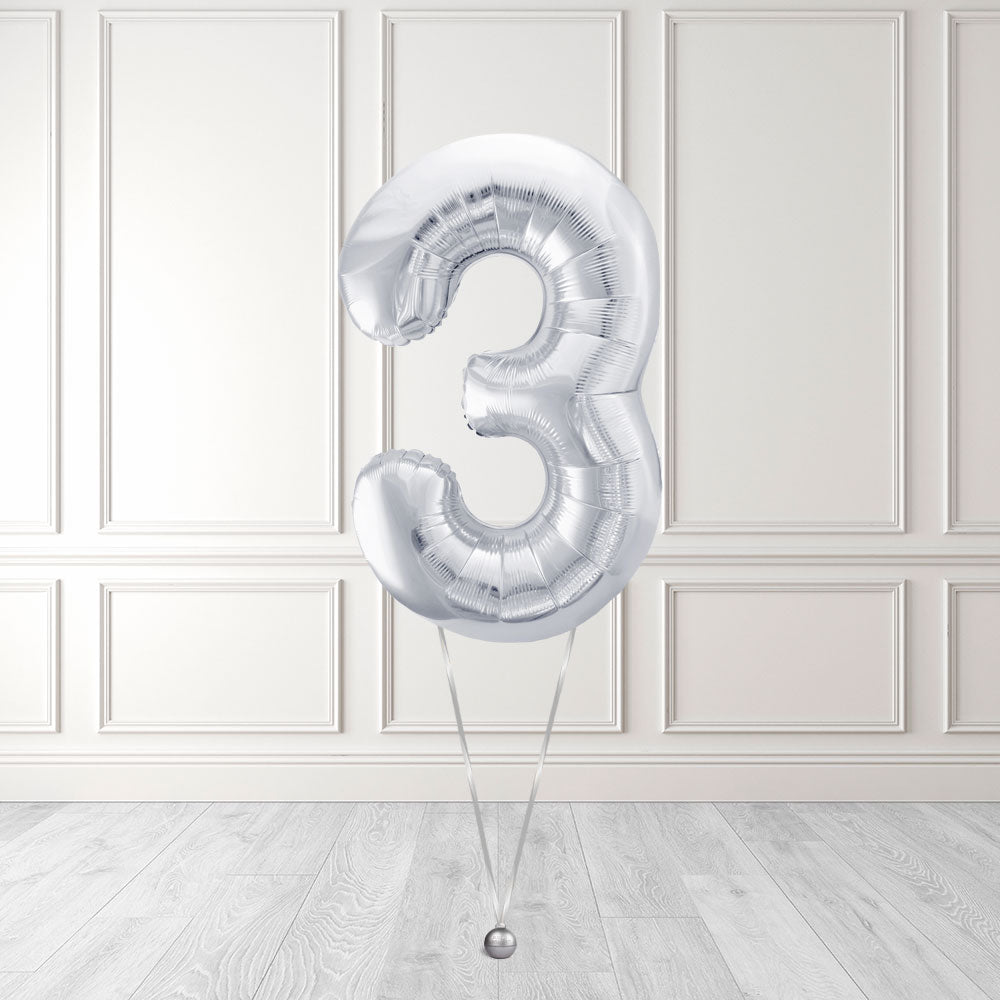 Tallballong Kit Sølv med Helium - Velg ditt tall