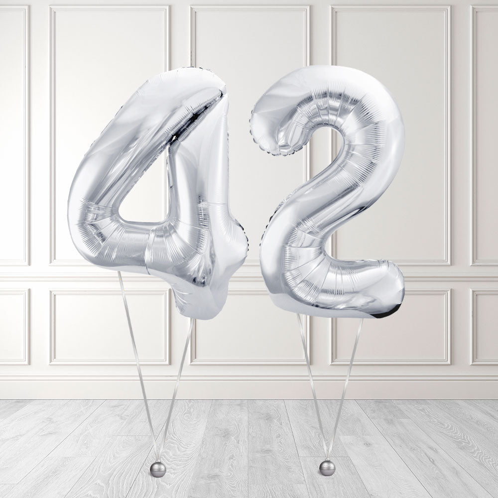 Tallballong Kit Sølv med Helium - Velg ditt tall