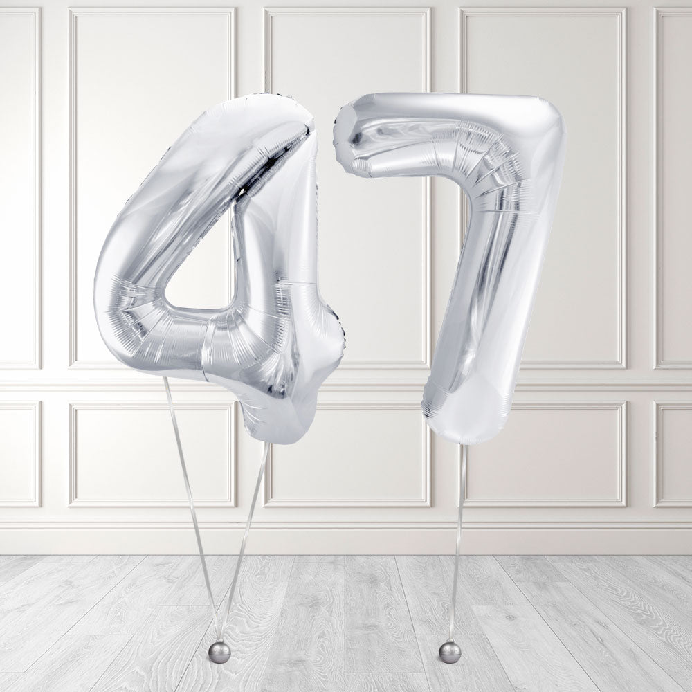 Tallballong Kit Sølv med Helium - Velg ditt tall