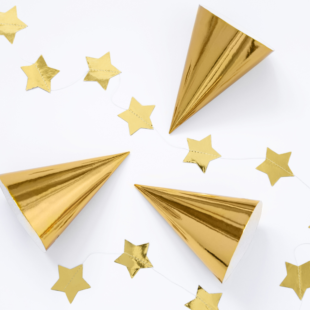 Partyhatter Gull 6 stk.