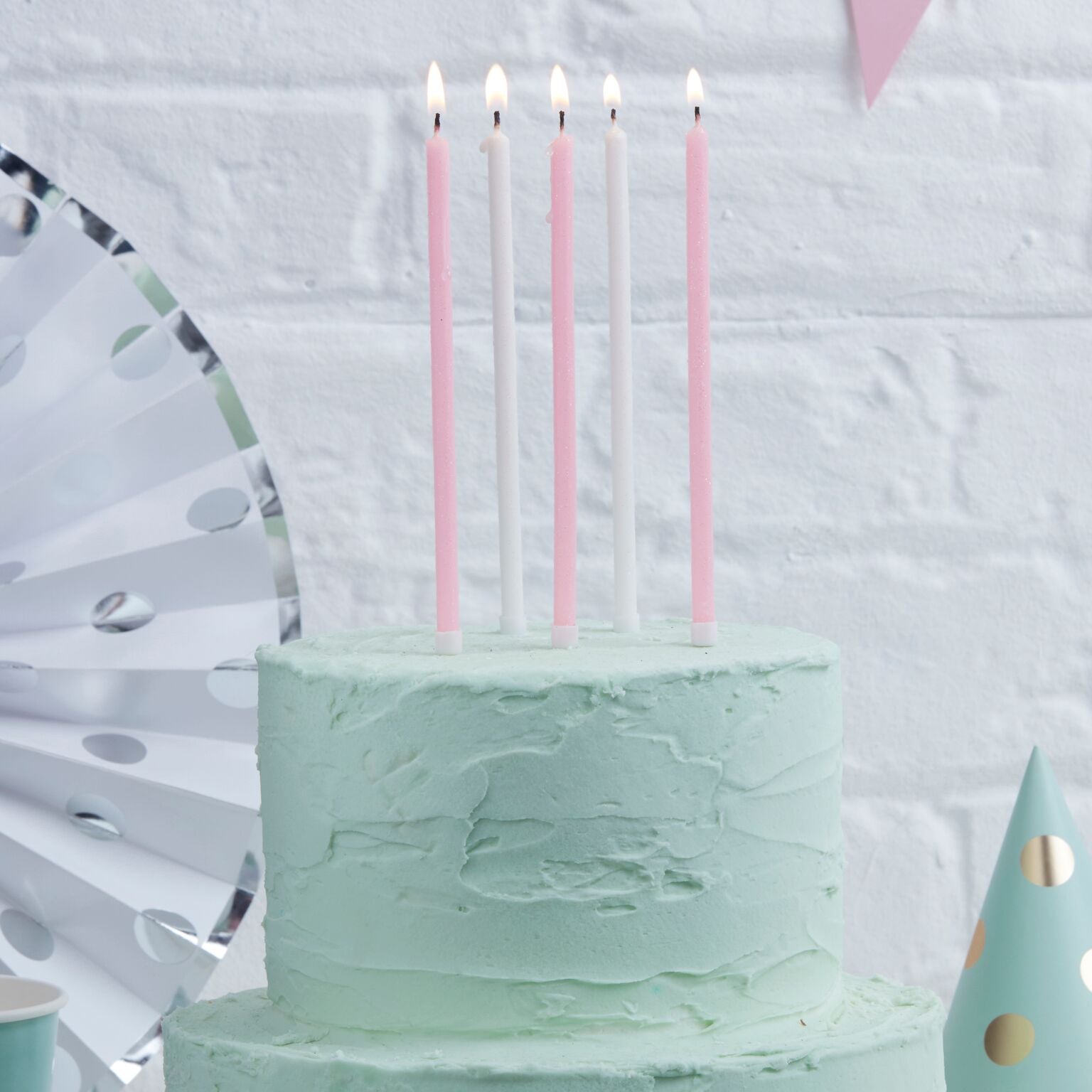 Lange Kakelys Glitter Rosa/Hvit 24 st.