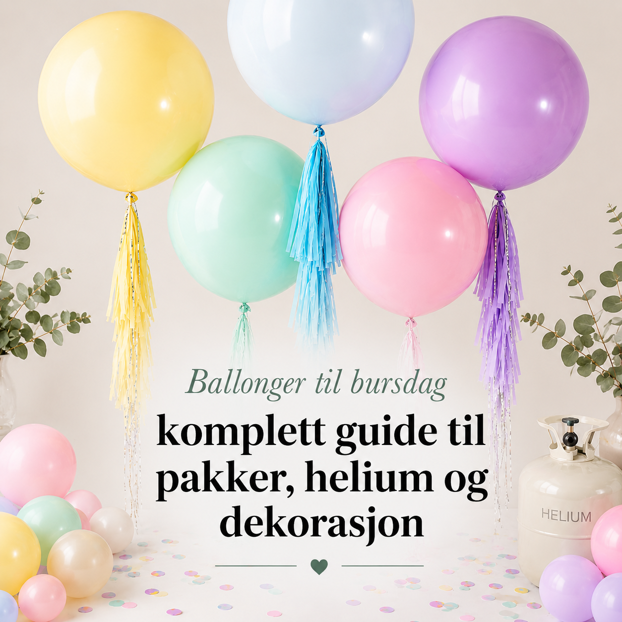 Pastellballonger med tasseler og heliumtank – komplett guide til ballonger til bursdag