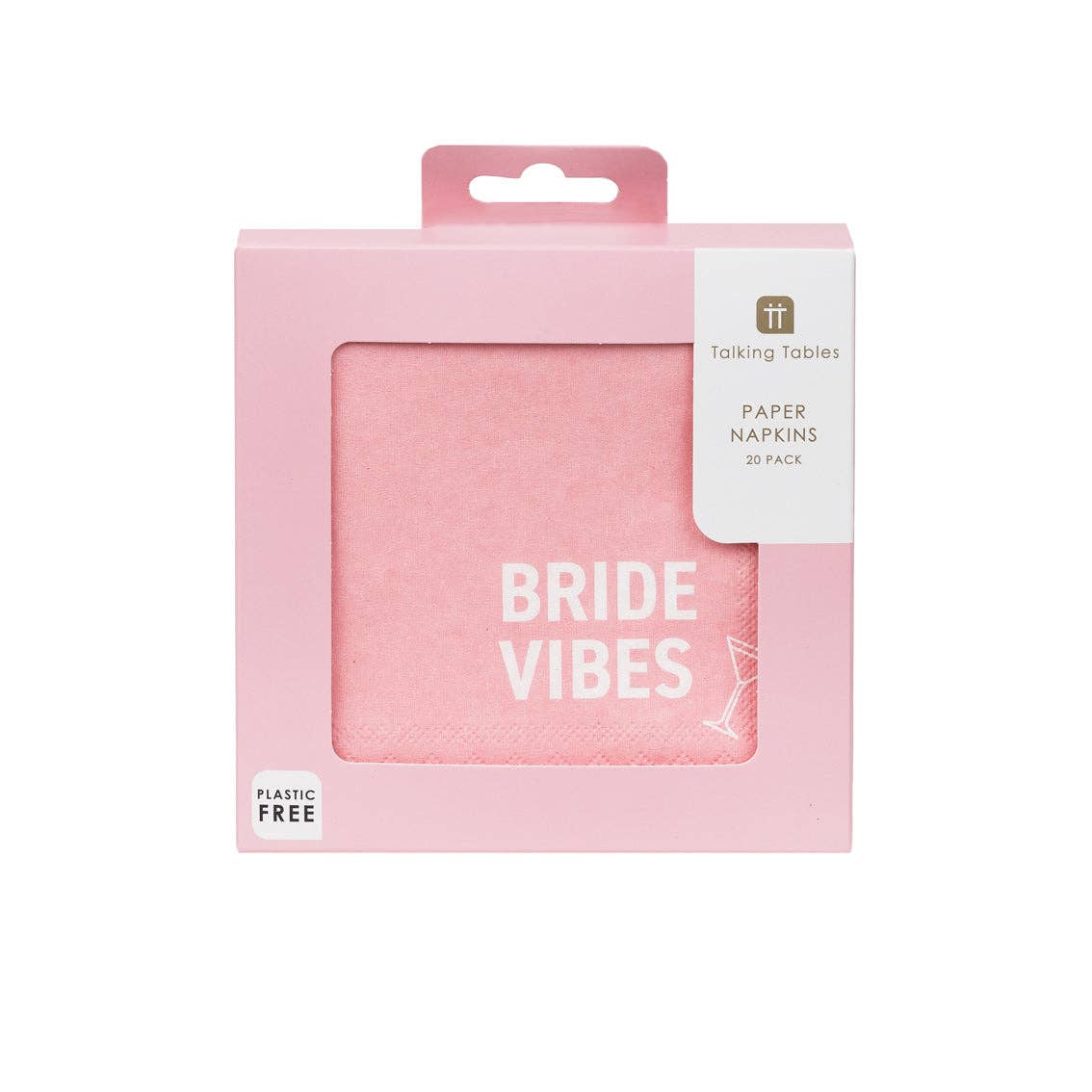 Cocktailservietter i rosa med Bride Vibes-trykk til utdrikningslag