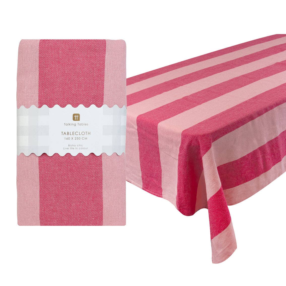 Duk i bomull med rosa striper til bursdag og sommerfest