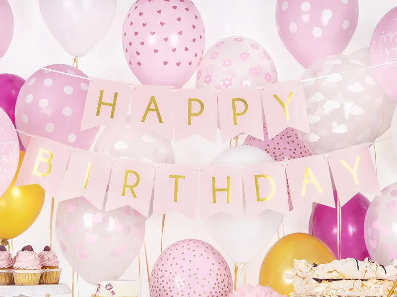 Banner Happy Birthday - Lys rosa