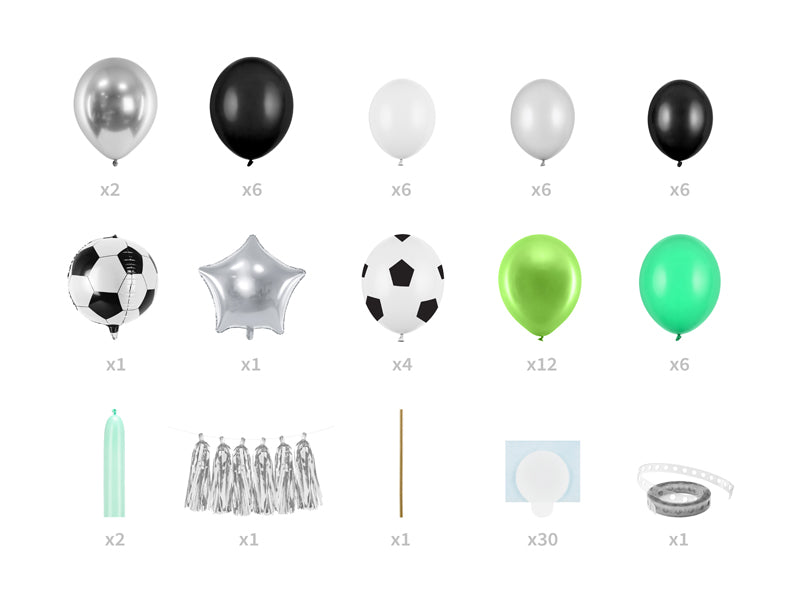 Fotball ballonggirland sett med ballonger og folieballonger
