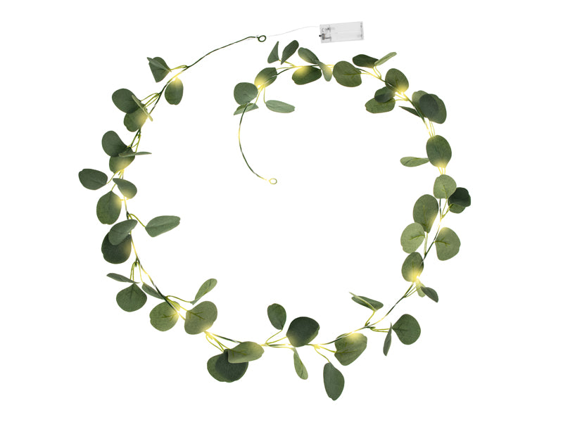 Eukalyptusgirlander med 20 LED-lys, 2 m, til bryllup og fest
