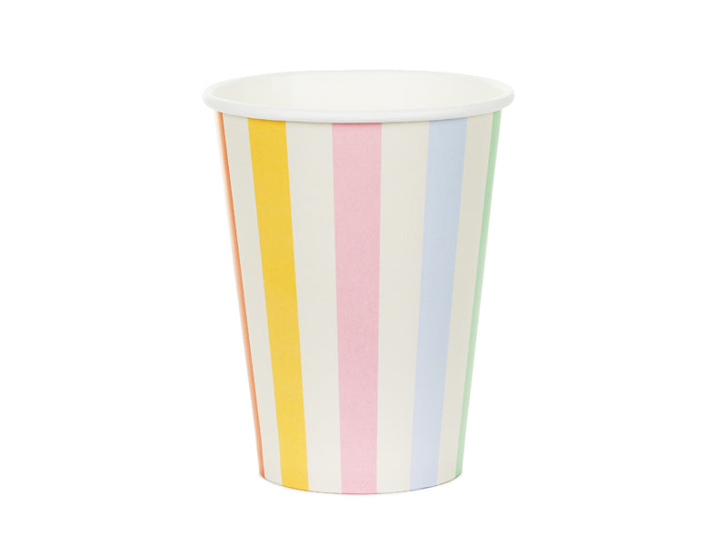 Stripete papirkopper fargemiks 400 ml til bursdag – 6 stk