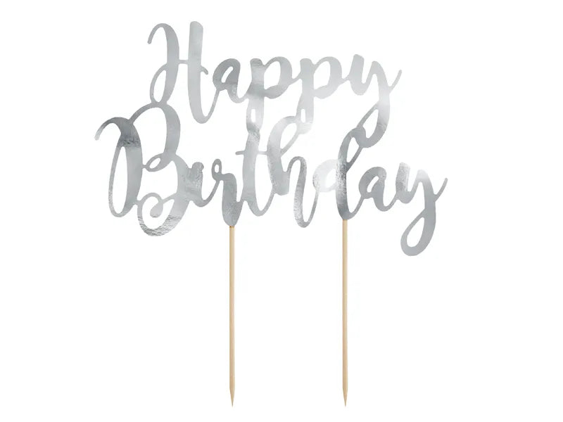 Kakepynt Happy Birthday 22,5 cm - Sølv
