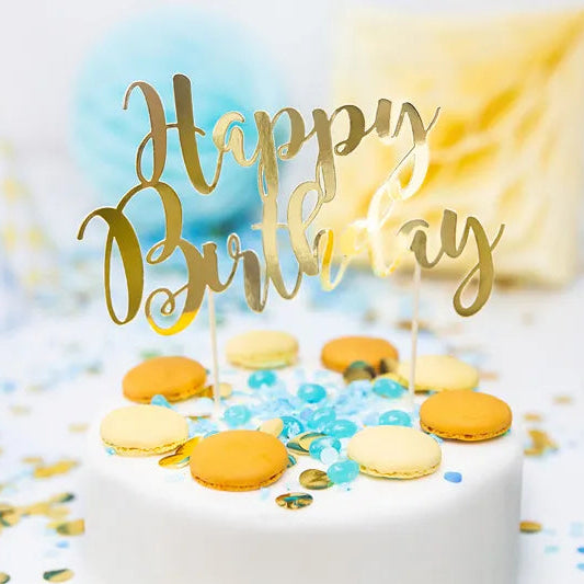 Kakepynt Happy Birthday 22,5 cm - Gull