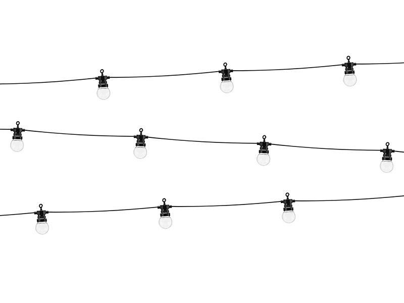LED-lysslynge Festoon med 10 runde pærer på sort ledning, 5 m