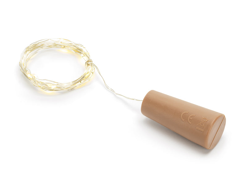 LED-lyslenke med kork i flaskehals, 20 varme lys, 1,97 m