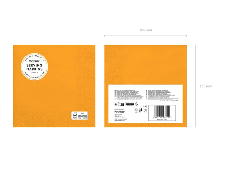 Papirservietter Oransje 33x33 cm - 20 stk