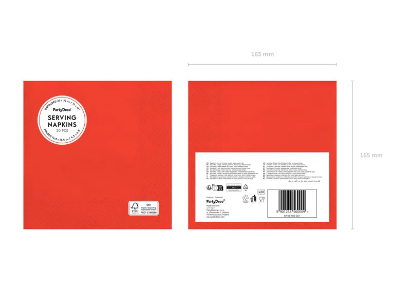 Papirservietter Røde 33x33 cm - 20 stk