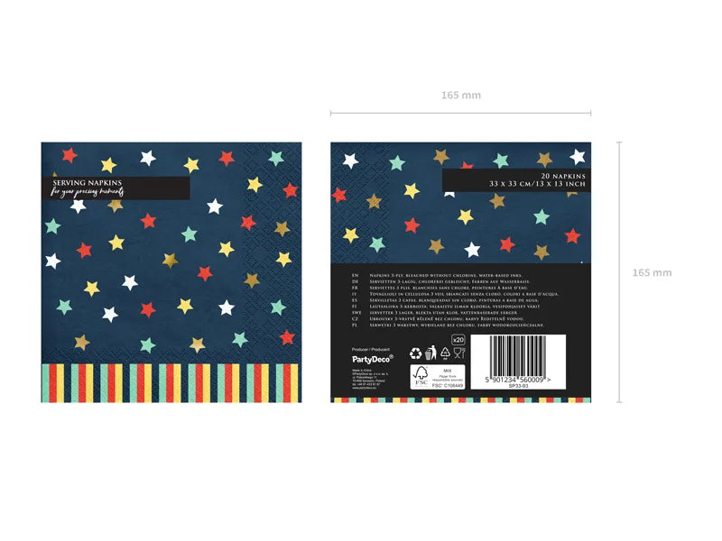 Servietter Stjerner 33x33 cm marineblå - 12 stk