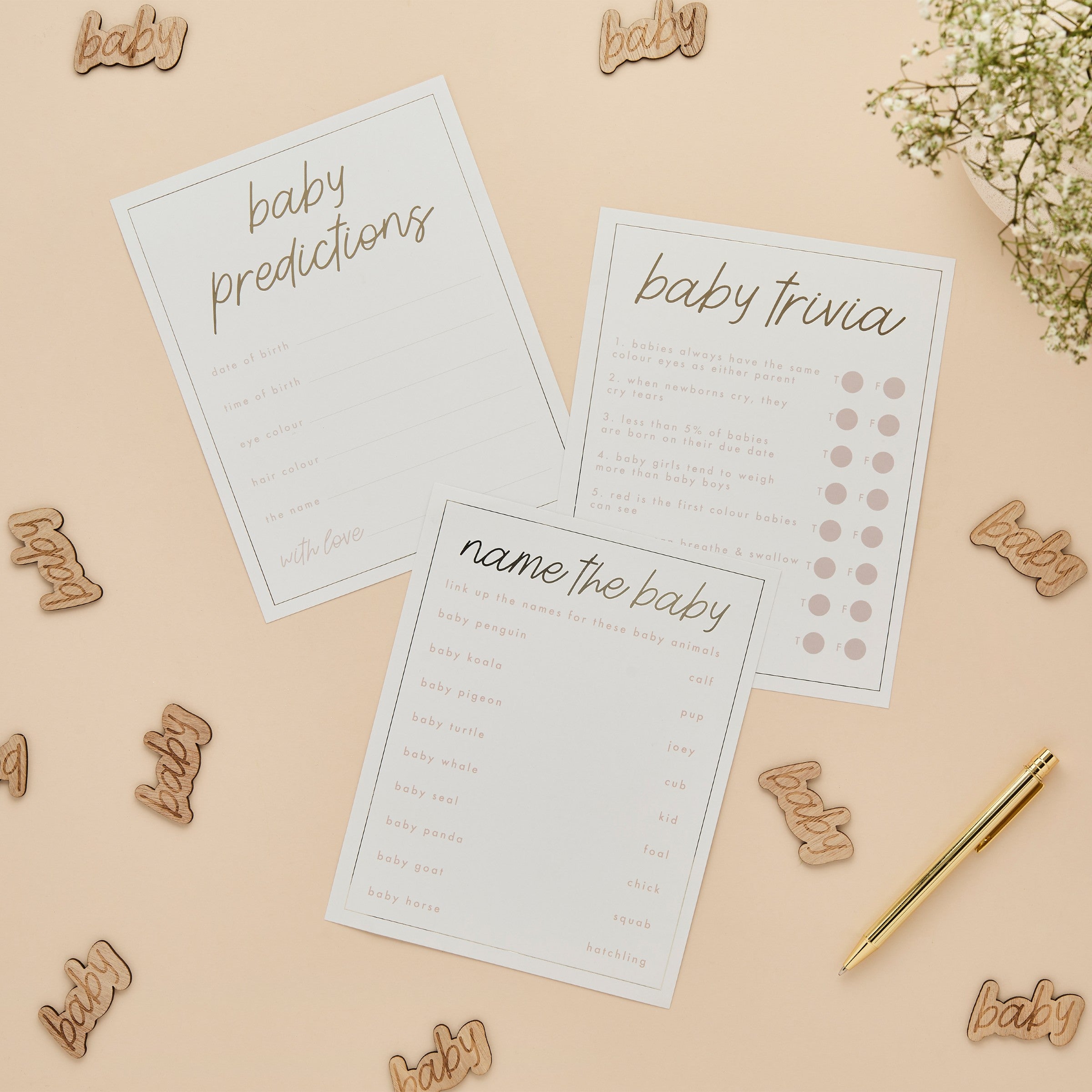Baby-gjettekort Baby Shower – 18 kort – stemningsbilde fra fest