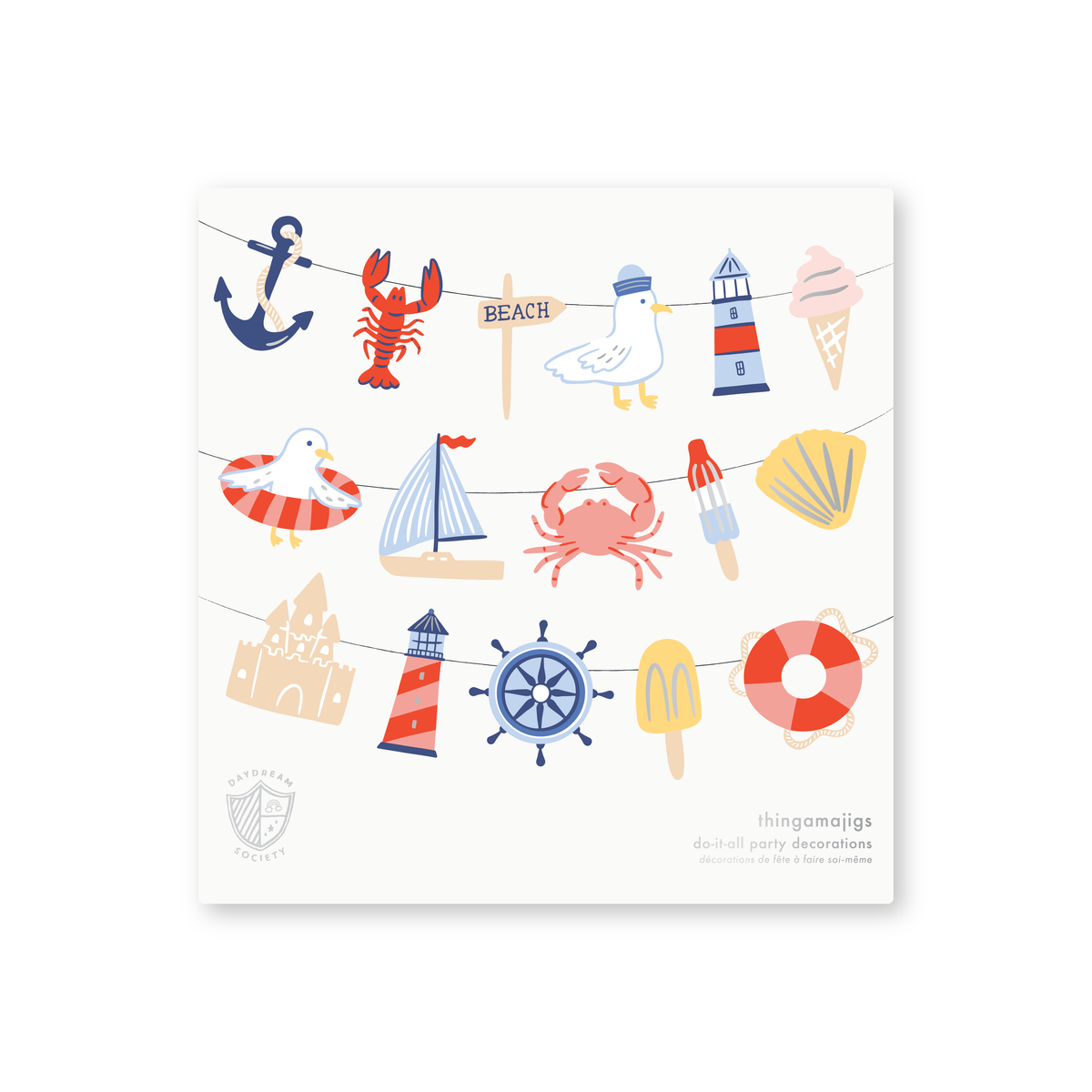 Hengende dekorasjon med maritime figurer og snor til sommerfest