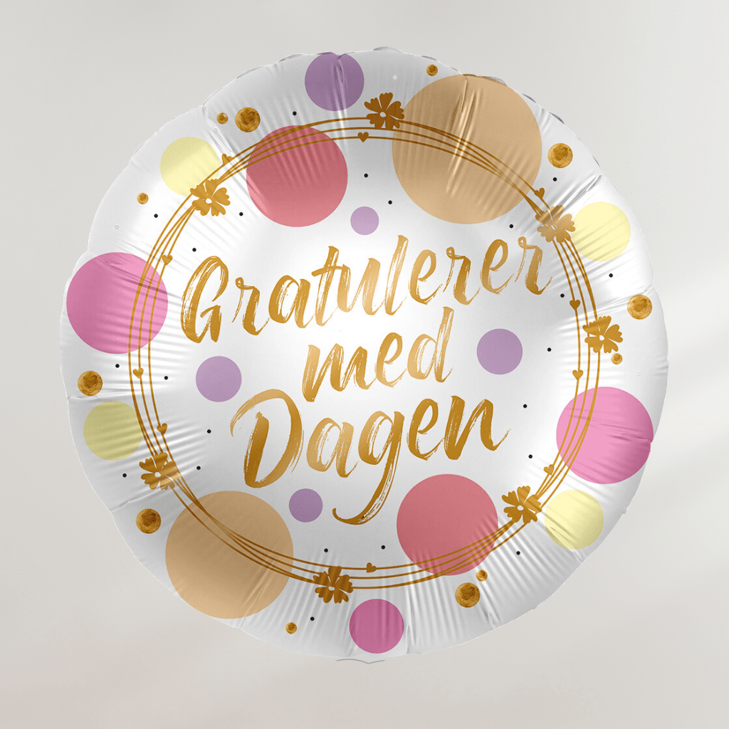 Gratulerer med Dagen Rosa/Gull Dots - folieballong fra Premioloon