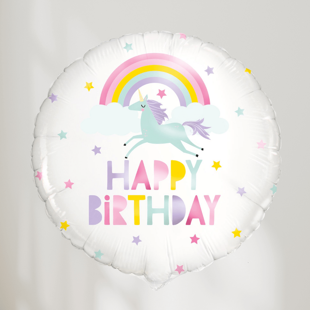 Happy Birthday Enhjørning Pastell Ballong - Ballonglevering.no