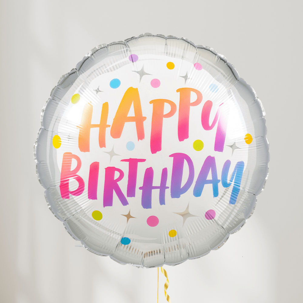 Happy Birthday Regnbue Dots Rund Folieballong - folieballong fra Qualatex