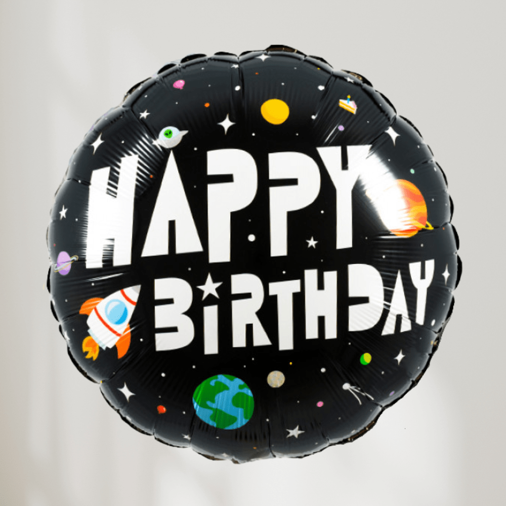 Happy Birthday Space Rund - folieballong fra Qualatex