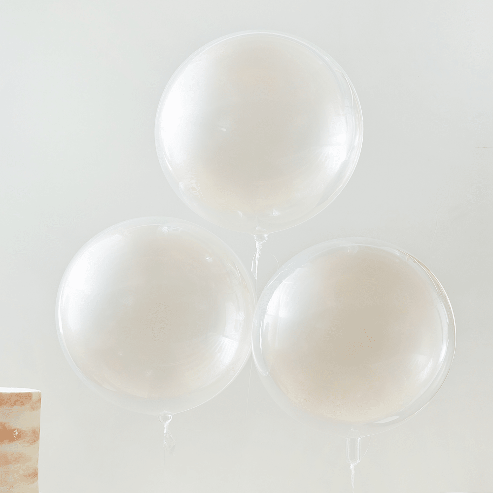 Hvit & Fersken Dobbelballong "Happy Birthday" Bukett - Ballonglevering.no