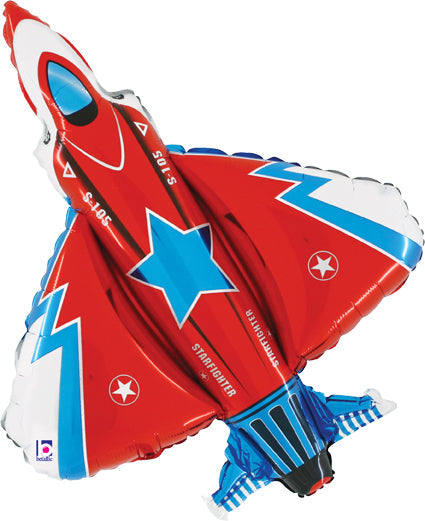 Jagerfly Ballong 71 cm – folieballong formet som rødt jagerfly (Grabo Starfighter)