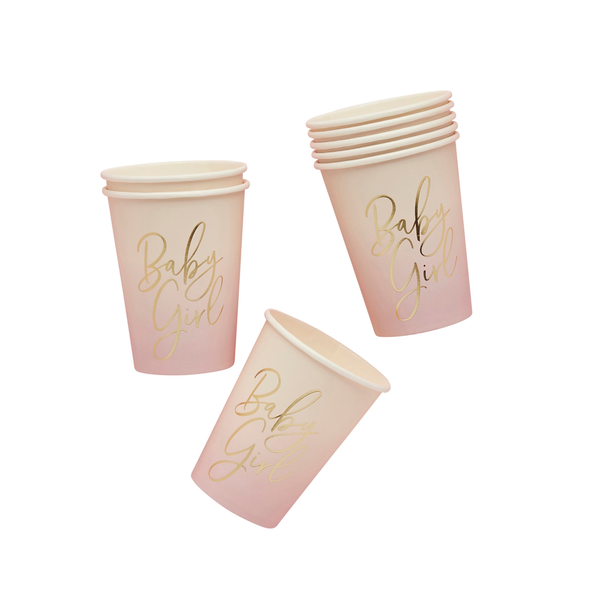 Papkopper «Baby Girl» Rosa – 8 pk til baby shower fra Festkompaniet