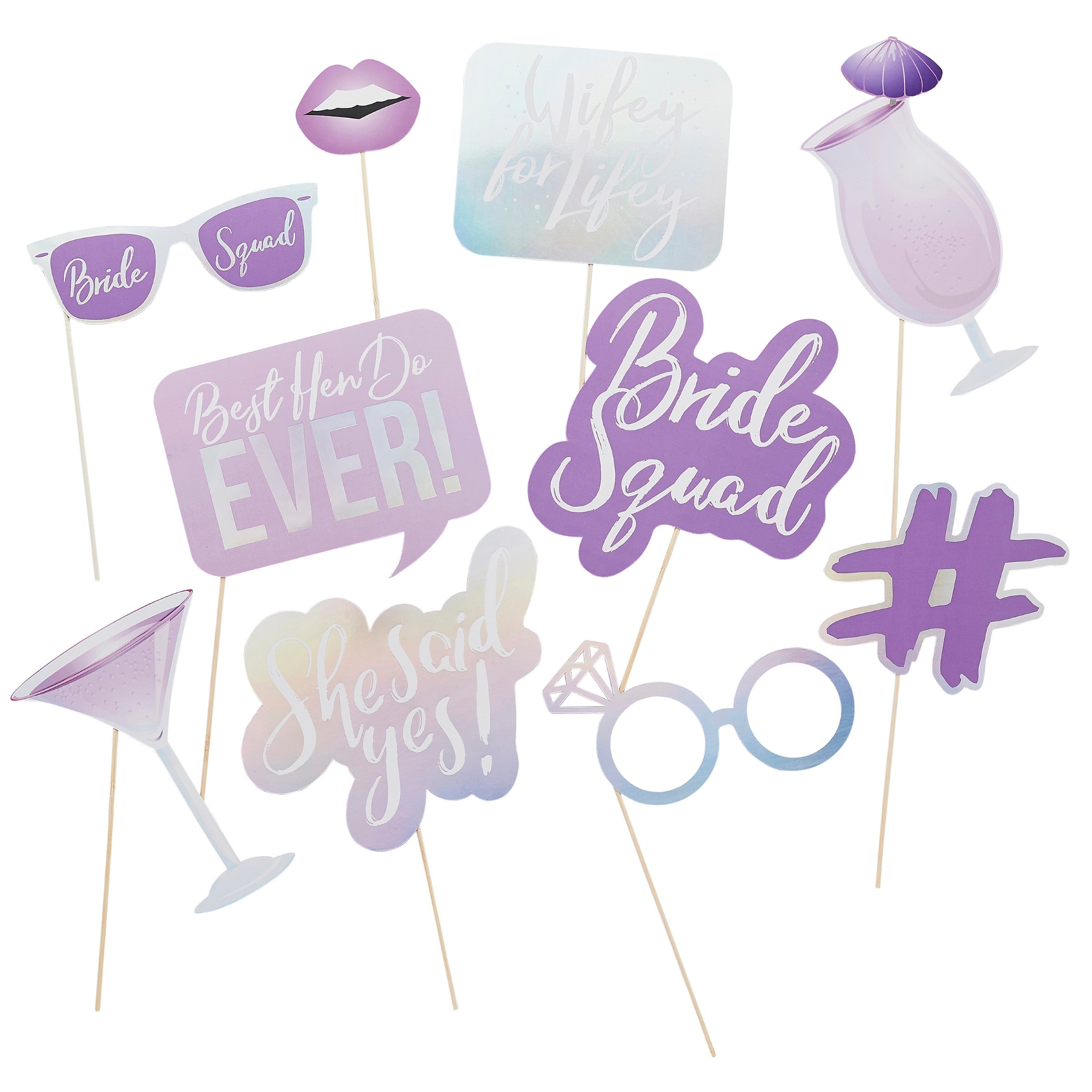 Photo booth-rekvisitter «Bride Squad» – 10 pk til utdrikningslag fra Festkompaniet