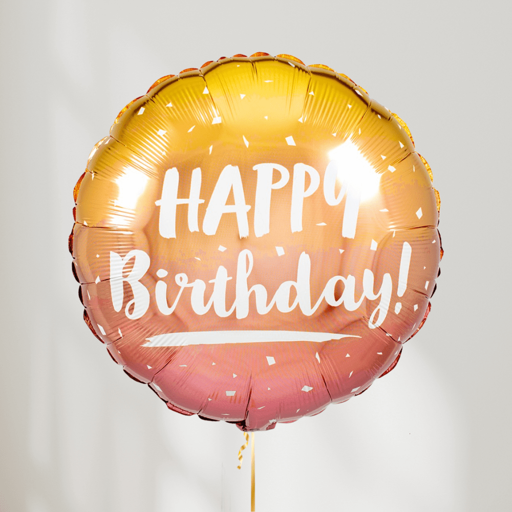 Rund Happy Birthday Rose/Gull Ombre - folieballong fra Qualatex