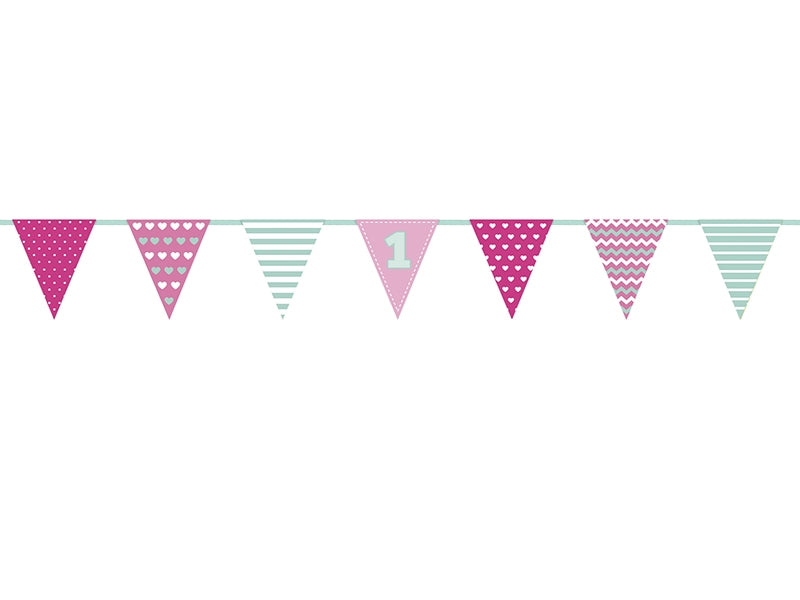 Vimpelbanner 1årsdag Rosa/mint 1,35 meter