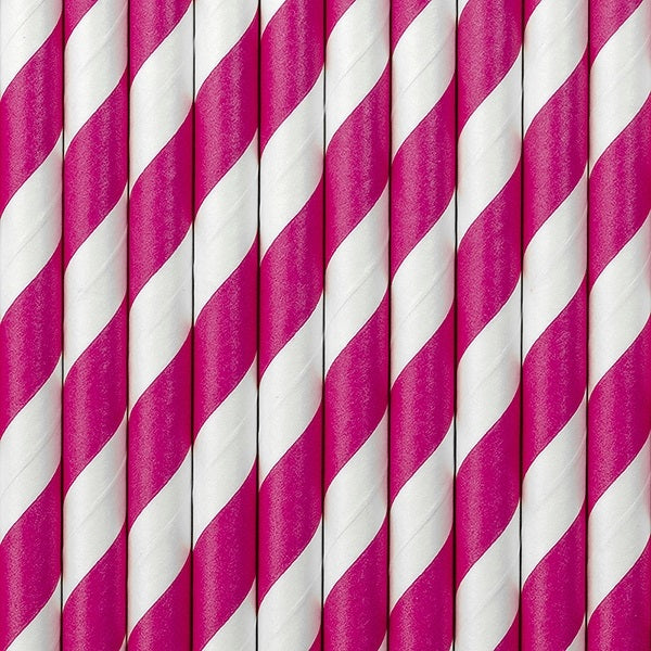 Sugerør Rosa Striper 10 stk