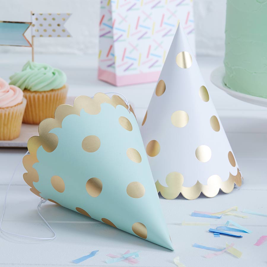 Partyhatter Dots Gull 6 stk.