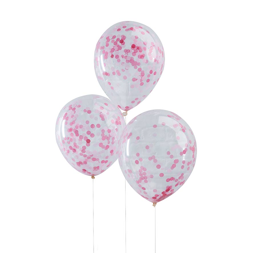 Ballonger med Konfetti Rosa 5 stk.