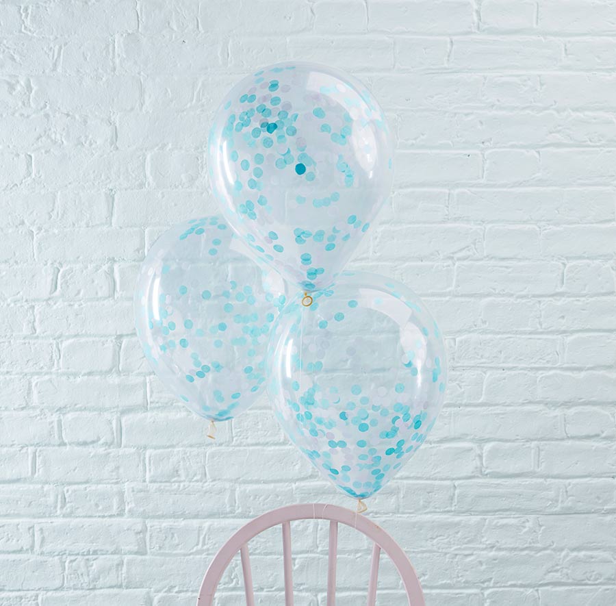 Ballonger med Konfetti Blå 5 stk.