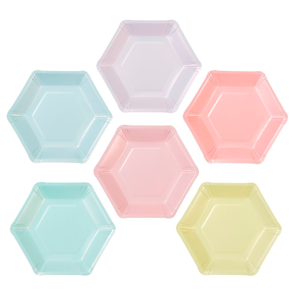 Pastell Tallerkener Hexagon 12 stk.