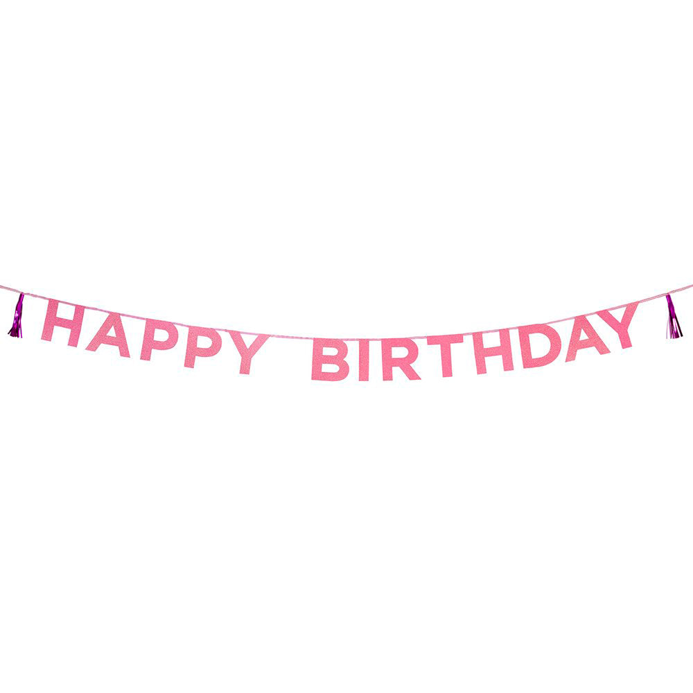 "Happy Birthday" Banner Rosa/Glitter 3 m