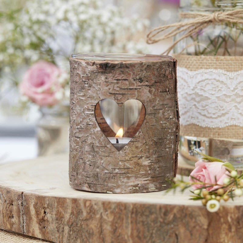 Glass - Wooden Heart Tealight Holders