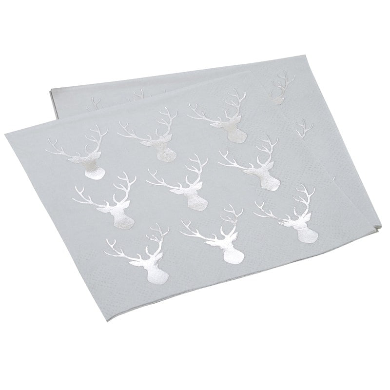 Paper Napkins - Foiled - Cocktail - Silver Stag