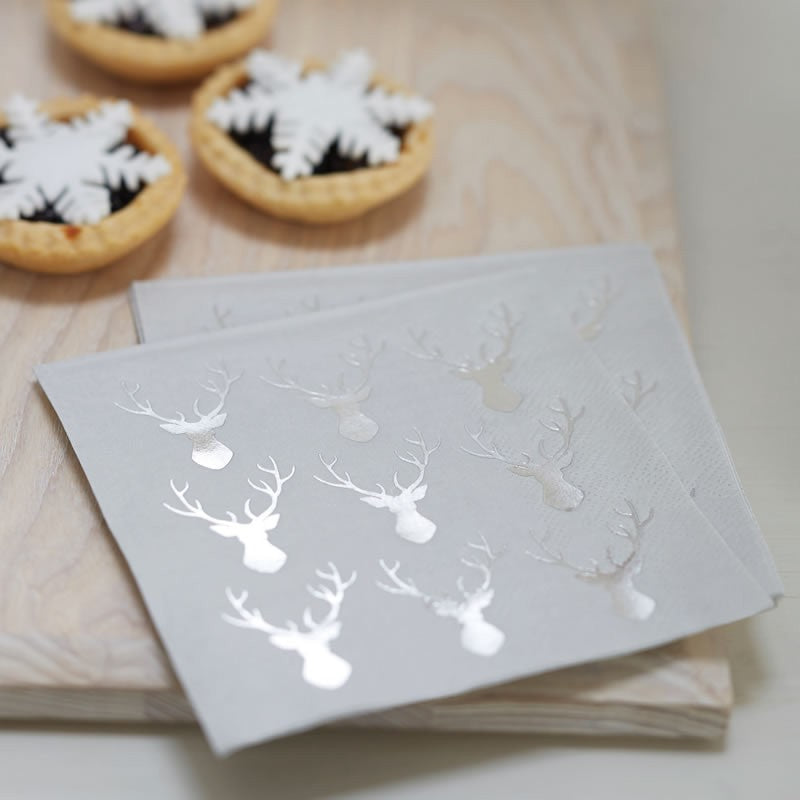 Paper Napkins - Foiled - Cocktail - Silver Stag