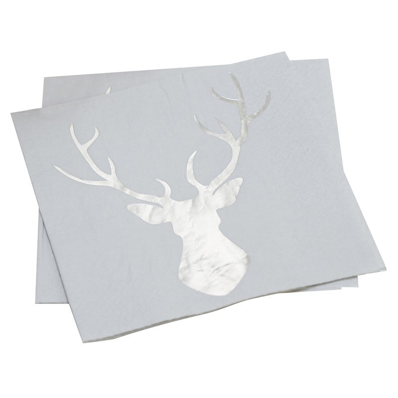 Paper Napkins - Foiled - Silver Stag