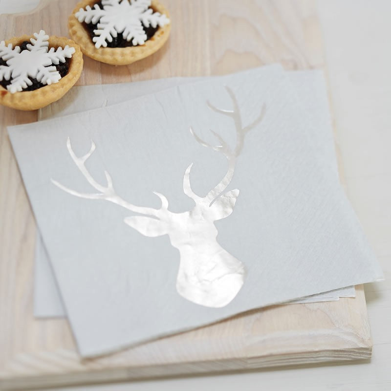 Paper Napkins - Foiled - Silver Stag