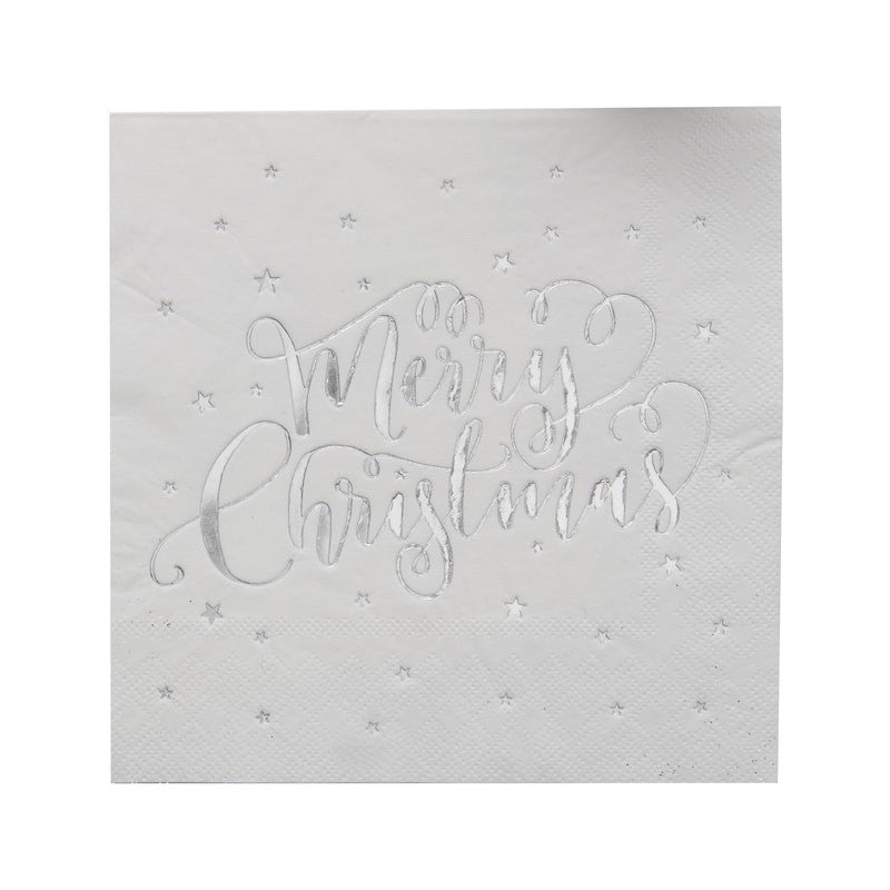 Servietter "Merry Christmas" Sølv 20 stk.