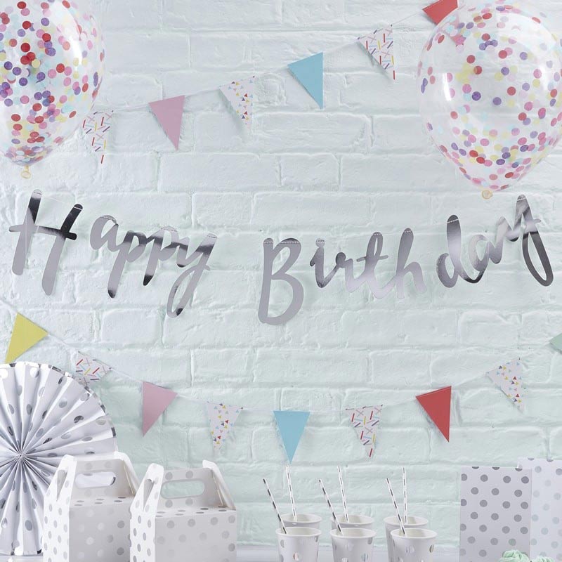Bunting - Happy Birthday - Silver