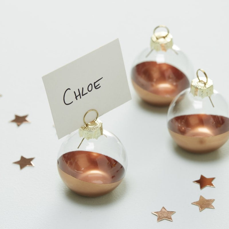 Place Card Bauble Holders - Rose Gold Dipped