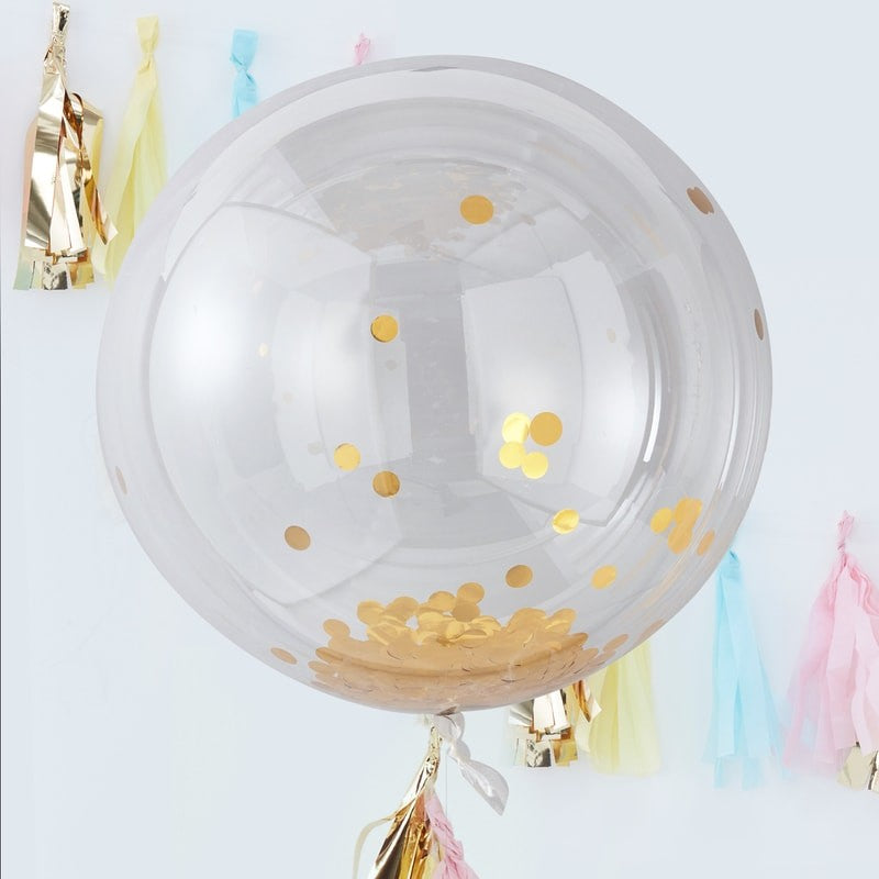 Store Ballonger m. Gull Konfetti 3 stk.